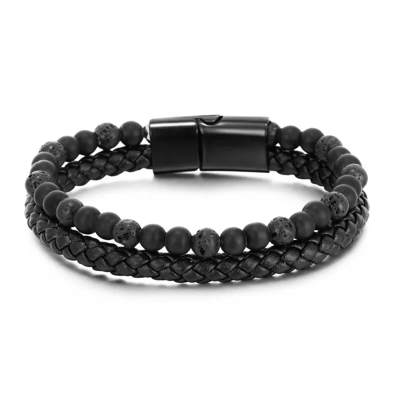 Lava Stone & Leather Unisex Bracelet