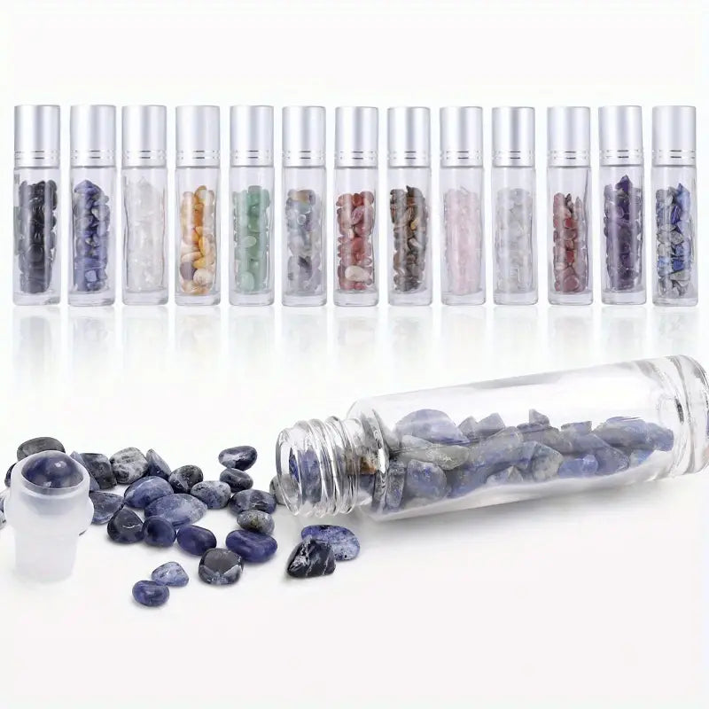 Gemstone Roller Bottles Essential Oil Roll On Crystal Aromatherapy