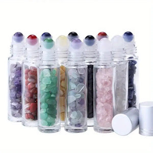 Gemstone Roller Bottles Essential Oil Roll On Crystal Aromatherapy