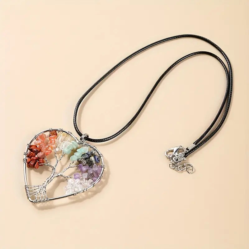 Natural Crystal Chukra Heart Stone Necklace