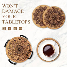 Load image into Gallery viewer, 8pcs/set Boho Mandala Coasters - Absorbent Cork Coasters with Holder for Drinks