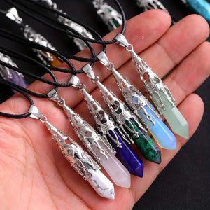 Natural Gemstone Silver Pendulum Necklace