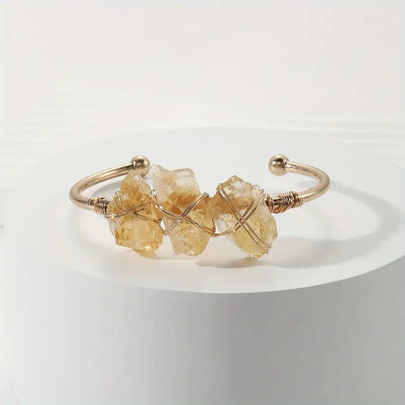 Citrine 3Gemstone Gold Bangle Bracelet