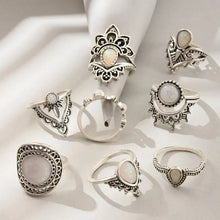 Load image into Gallery viewer, Ring Set - White Opal Look - Fashion Jewellery - Set of 8