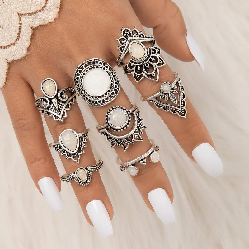 Ring Set - White Opal Look - Fashion Jewellery - Set of 8