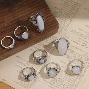 Ring Set 2 - White Opal Look - Fashion Jewellery - Set of 8