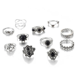 Ring Set - Obsidian - Fashion Jewellery - Set of 11