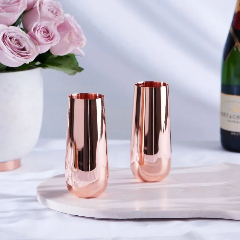 Copper Stemless Champagne Flutes - Set of 2 - Giftbox