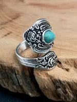 Load image into Gallery viewer, Creative Flower Rose Carved Exaggerated Retro Turquoise Ring