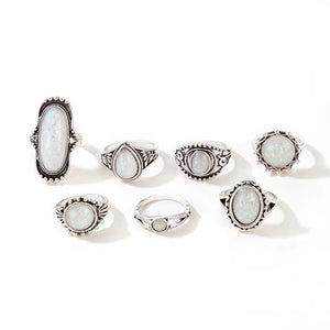 Ring Set 3 - White Opal Look - Fashion Jewellery - Set of 7