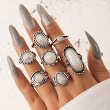 Load image into Gallery viewer, Ring Set 3 - White Opal Look - Fashion Jewellery - Set of 7