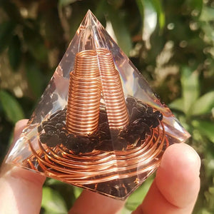 Orgonite Copper Pyramid with Obsidian