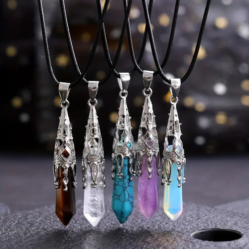 Natural Gemstone Silver Pendulum Necklace