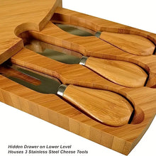 Load image into Gallery viewer, Bamboo Cheese Board With Cheese Knife Set