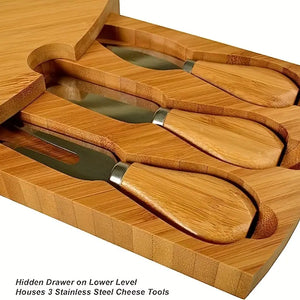 Bamboo Cheese Board With Cheese Knife Set