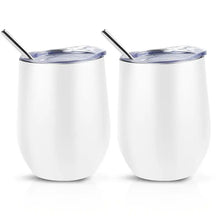 Load image into Gallery viewer, Thermal Mug, Stemless Wine Glass with Straw - Personalised Option