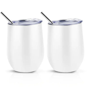 Thermal Mug, Stemless Wine Glass with Straw - Personalised Option