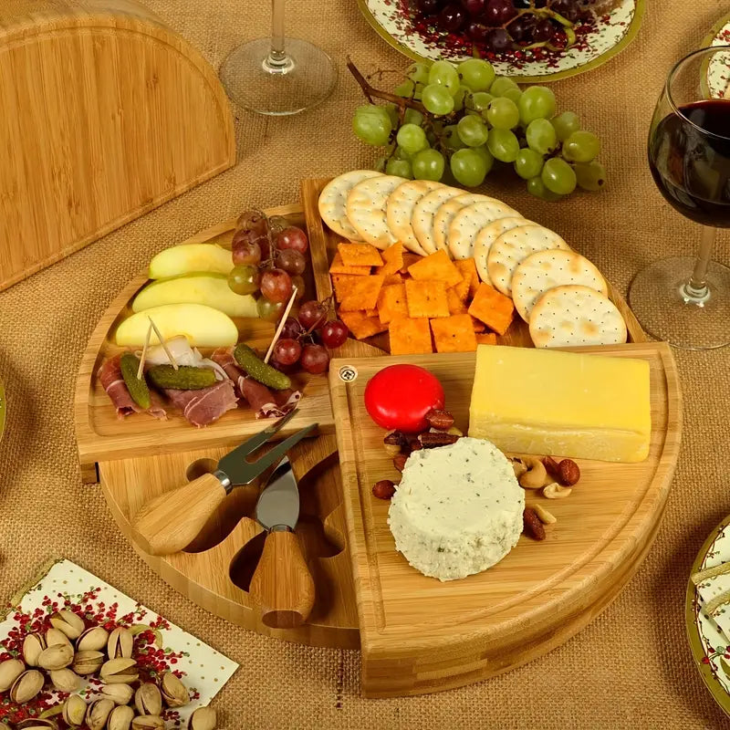 Bamboo Cheese Board With Cheese Knife Set