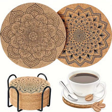 Load image into Gallery viewer, 8pcs/set Boho Mandala Coasters - Absorbent Cork Coasters with Holder for Drinks