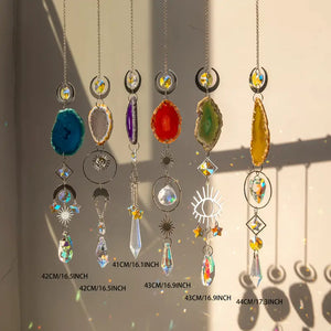 Natural Agate Slice Suncatchers Crystal Prisms Wind Chimes Ornaments