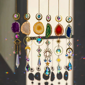 Natural Agate Slice Suncatchers Crystal Prisms Wind Chimes Ornaments