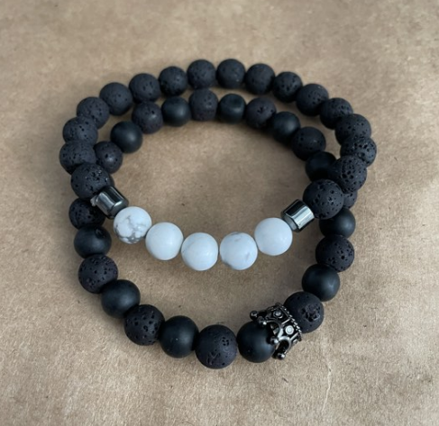 White Turquoise & Lava Stone Rope Twist Unisex Bracelet